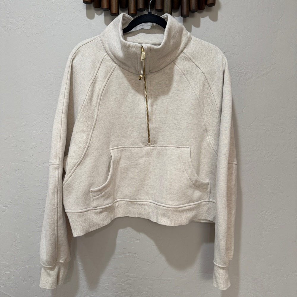 LULULEMON Scuba Oversized Funnel-Neck Half Zip Heathered Bone/Gold Size XL/XXL